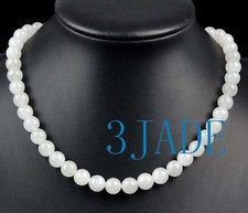 17" Natural White Nephrite Jade Beads Necklace A Grade Hetian Jade Certified