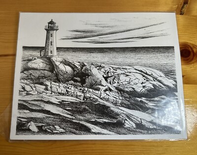 (4) Lighthouse Ocean Landscape Pen Ink Drawings Signed Vaughn Gray 2004