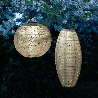 LED Solar Lampions Blumenmuster beige Party Balkon Terrasse Garten 2 Stück