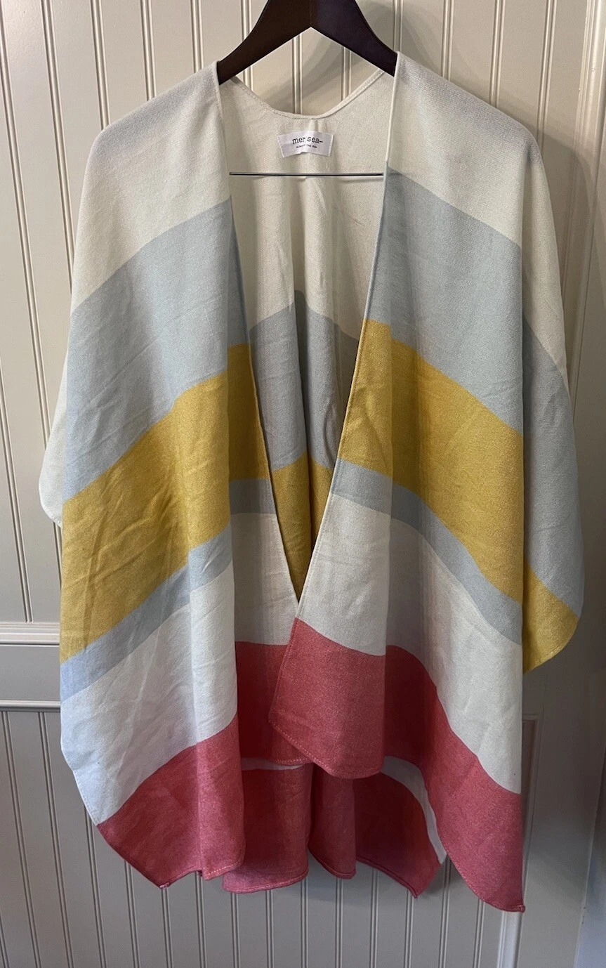 Mer Sea Poncho Sweater Wrap Always By The Sea Color block Classic Travel Wrap