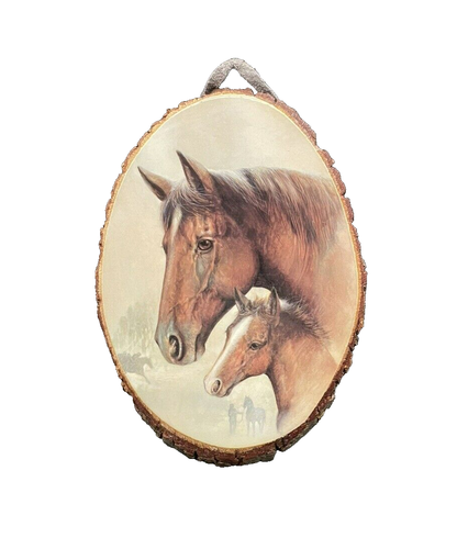 Vintage Hand Crafted Horse & Colt Prints on 10.5" Cut Tree Wood (2) - Picture 8 of 12