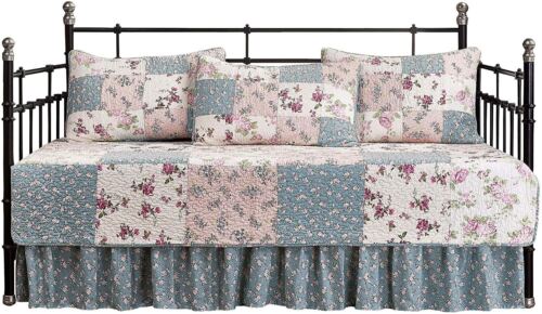 Chezmoi Collection Abbi Shabby Chic Floral Pre-Washed Cotton Patchwork Quilt Set - Bild 5 von 10