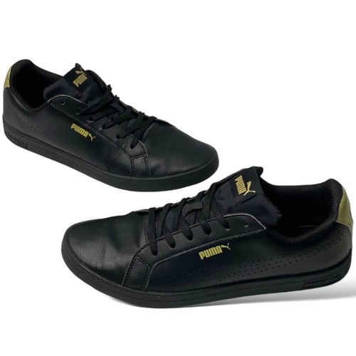 Puma Womens Smash Perforated Leather Sneakers Black/Gold Size 9 US - 366238-02