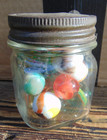 Vintage Atlas half pint jar full of vintage shooter marbles, free U.S. shipping — photo 3