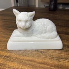 Antique Milk Glass Cat by Westmoreland Figural Kitty on Rectangular Base