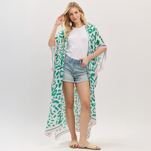 ScarvesMe Leopard Open Front Light Weight Long Kimono Summer Beach Cover Up - Picture 5 of 10