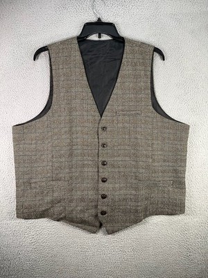 Voboom Suit Vest Men 3XL Beige Checked Sleeveless Back Strap V Neck Waistcoat
