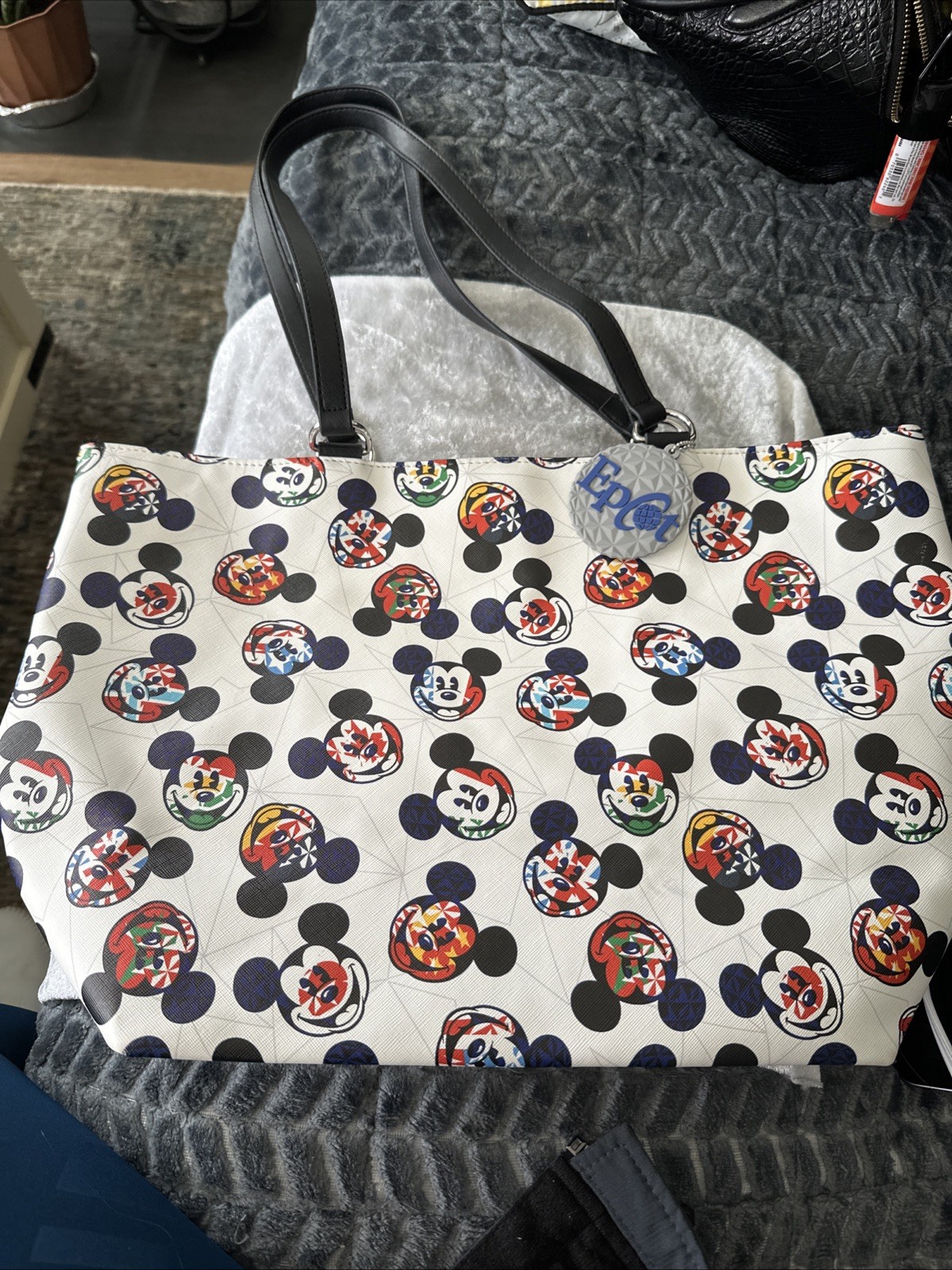 Disney Parks Epcot World Showcase Mickey Mouse Flag Face Tote Bag NWOT
