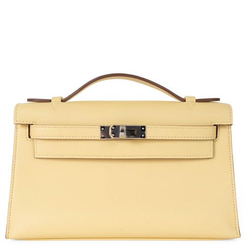 74397 auth HERMES Poussin yellow Swift leather KELLY POCHETTE Clutch Bag PHW