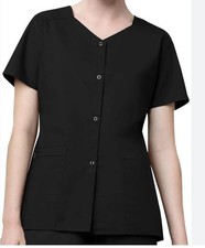 WONDERWINK Wonderwork Front Snap Women's Short Sleeve Scrub Top -XXS- Black 200
