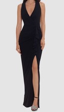 Betsy & Adam Women's Black Ruffle V-Neck Gown Dress Size 10