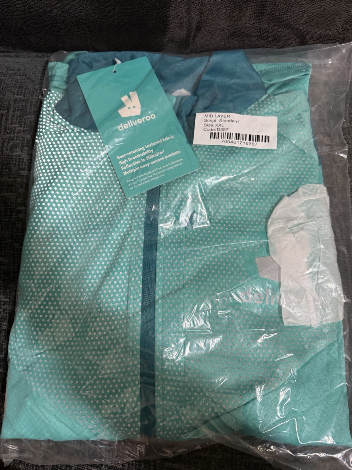 Deliveroo Mid Layer Full Zip Turquoise Track Jacket XXL Official Rider Kit