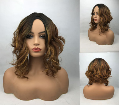 Real Human Hair Fashion for Women Hair Style Short Gold Mix Brown Wavy Wigs 12In