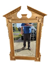 Ethan Allen Neoclassical Pediment Wall Mirror Gold Gilt Paint Console