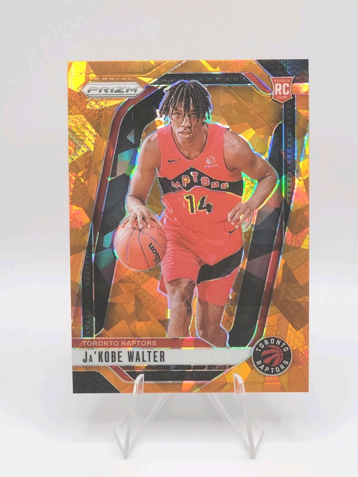 2024-25 Panini Prizm Basketball Jakobe Walter Orange Cracked Ice RC #223 Raptors