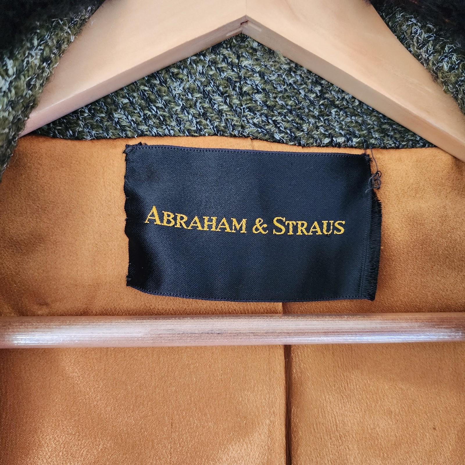 Vintage Wool Fur Coat Womens Medium Abraham Straus Olive Green Black Collar 