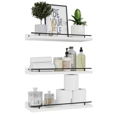 Floating Shelves with Black Metal Guardrail, Shelves for Wall Decor Set of 3,...