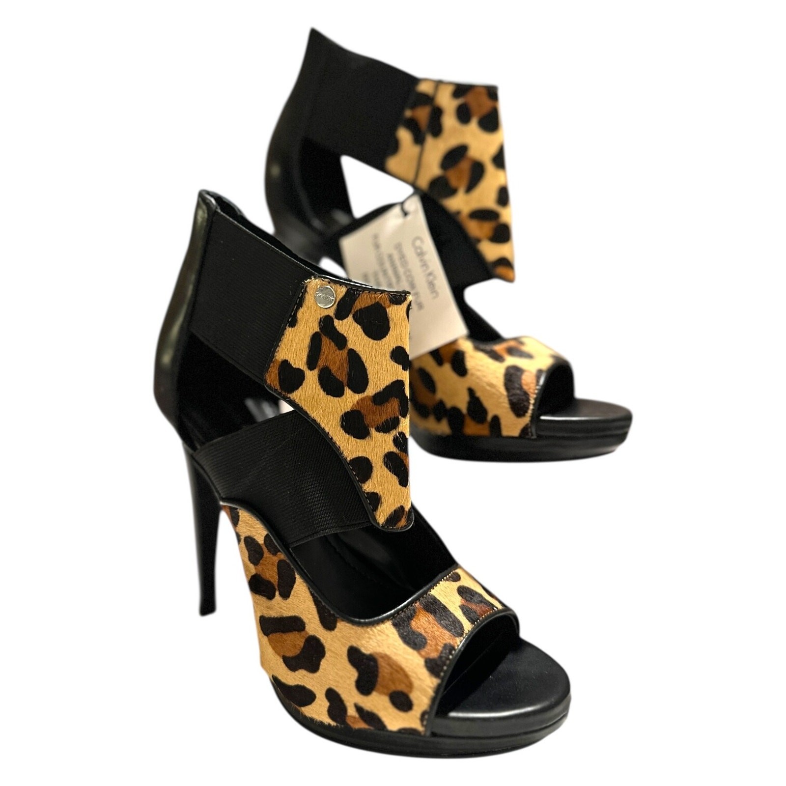 Calvin Klein Sonia Calf Hair Leopard Print Platform Heel Shoes Size 7M