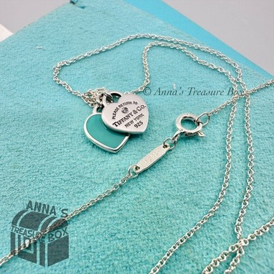 Return To Tiffany & Co. 925 Silver Diamond Blue Mini Double Heart