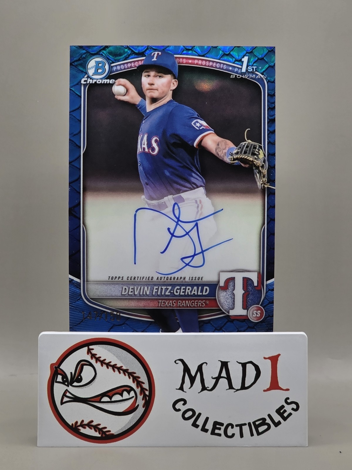 2025 Bowman Chrome Devin Fitz-Gerald 147/150 Reptilian Blue Auto Card #CPA-DF