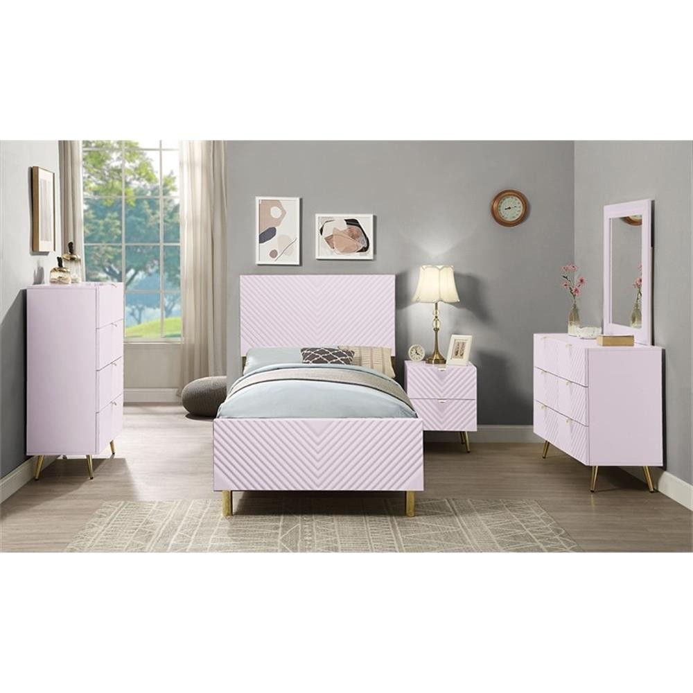 ACME Gaines Contemporary Wood/Metal Full Bed in Pink High Gloss