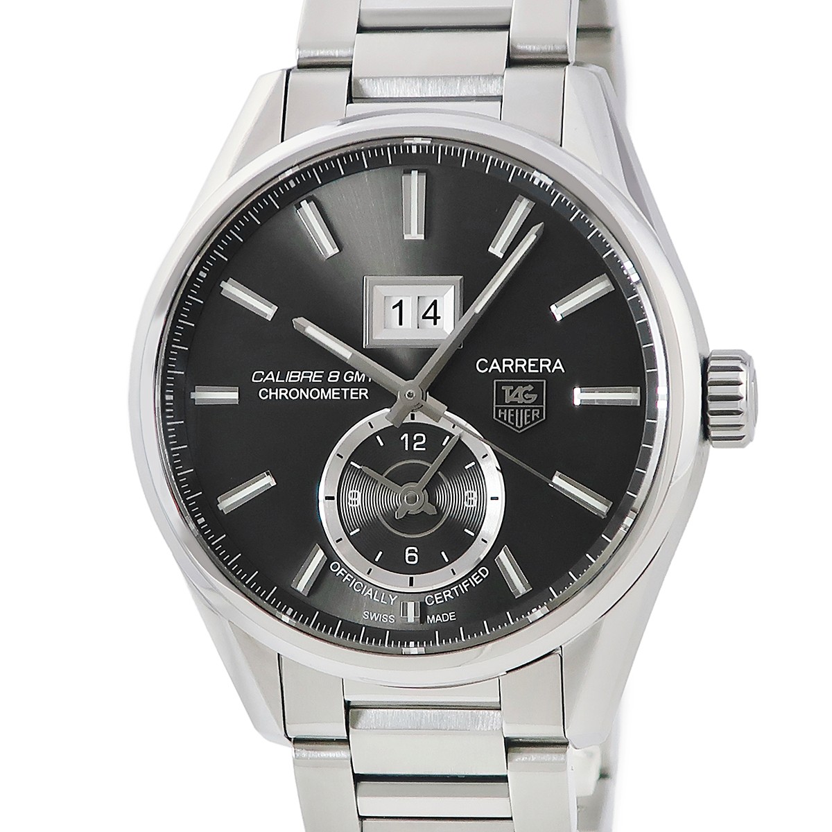 TAG Heuer Carrera Grand Date GMT Automatic Watch WAR5012 BA0723 Gray Bar Dial