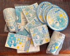 NOS Vintage 2002 Care Bears 1st Birthday Boy Party Lot Bedtime Blue Plate Cups 