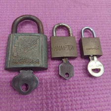 3 Vintage padlocks - 1 slaymaker and 2 brass hampton with keys