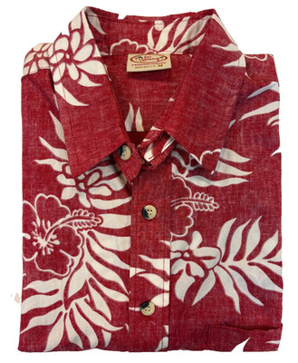Go Barefoot Hawaiian Shirt Mens Medium Reverse Red Floral Print Made in USA NEW