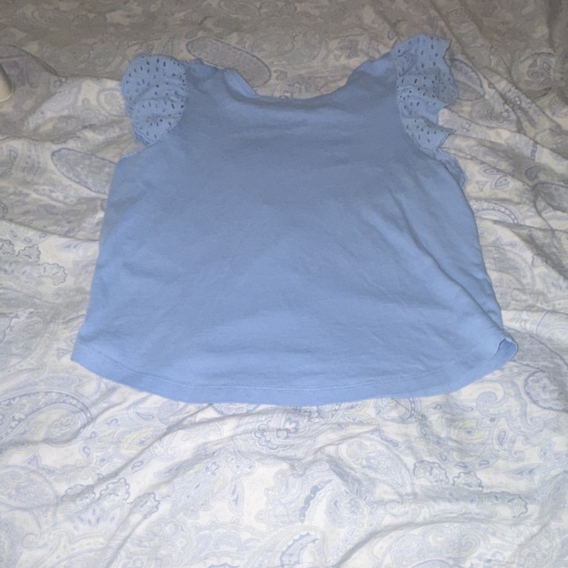 United Colors of Benetton Blue Knit Cap Sleeve Eyelet Ruffle Top Size S