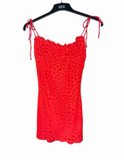 Motel Women’s XS Red Heart Print Mesh Square Neck Strappy Mini Dress Stretch