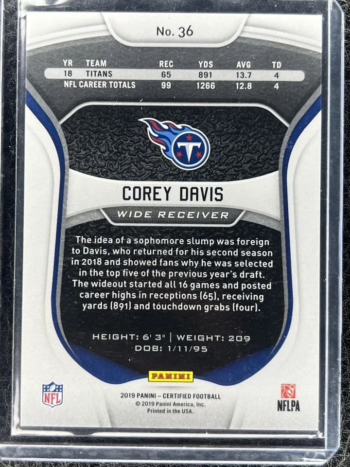 2019 Panini Certified - Corey Davis #36 Mirror /450 - Image 2 of 2