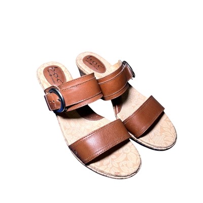 BOC brown buckle double strap cork wedge womens 9 preppy classic party event