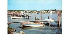 Falmouth Harbor Cape Cod MA Souvenir 1950s Plastichrome Postcard Boats Docks