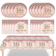 Sweet 16th Birthday Party Supplies Rose Gold Plates Napkins Tablecloth Serve 24