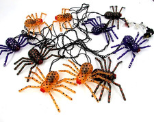 Halloween Light Up Spider String Lights, Orange Black Purple 10 Spiders 8.5'