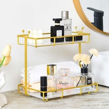 Bathroom Counter Organizer Makeup Organizer 2 Tier Vanity Tray Dresser Stainl...