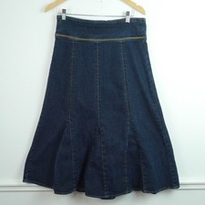 Vintage Y2K Size 6 Midi Skirt Low Rise Western Denim A Line Cowgirl Boho Prairie