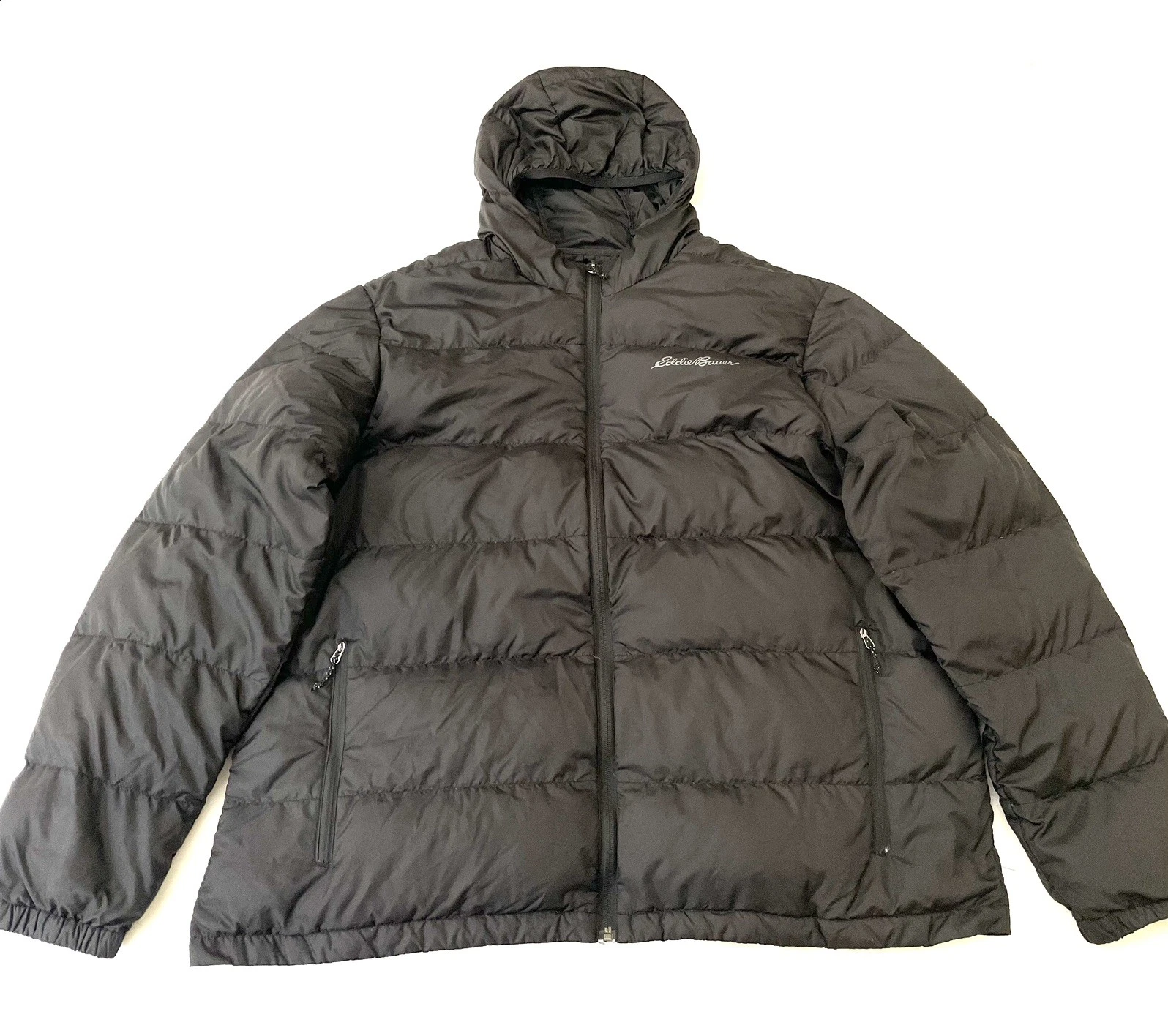 Eddie Bauer Wide Channel Hooded Down Puffer Jacket Mens XXL Black EB650 Full Zip
