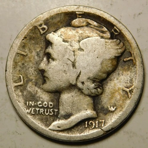 1917 D Mercury Dime 90% Silver G - VG   "Actual Coin Pictured - Not Cleaned"