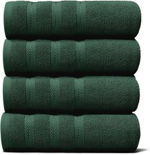 4 Piece Set Luxury Hand Towels 100 Percent Ring Spun Cotton Hunter Green Bath...