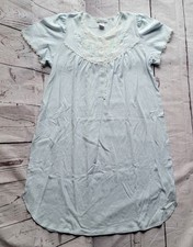 Miss Elaine Night Gown Size M vtg Light Blue Cotton Lace embroidery Design