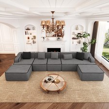 Cloud Sectional Couch Modular Sectional Sofa w/ Chaise Corduroy Compressed Sofa