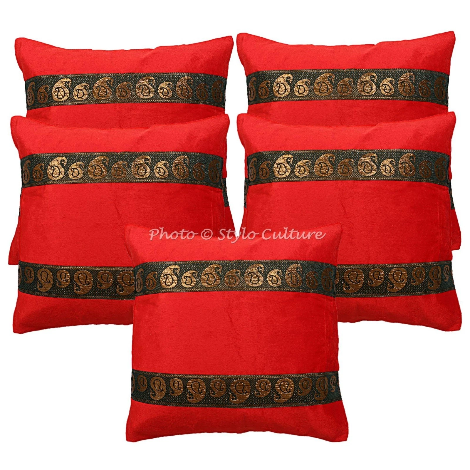 Decorative Velvet Throw Pillow Covers Brocade Jacquard Red Floral Home Decor