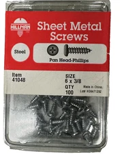 Hillman Sheet Metal Screws 41048 Steel Pan Head - Phillips #6 x 3/8"  100Pk