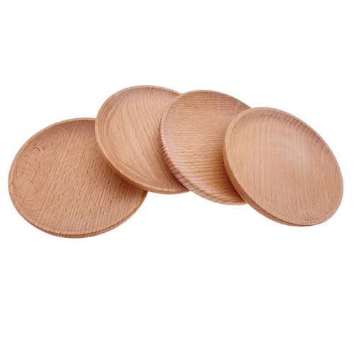 4PCS Mini Round Wood Serving Tray for Coffee Cup and Cheese Wood Natural Dess...