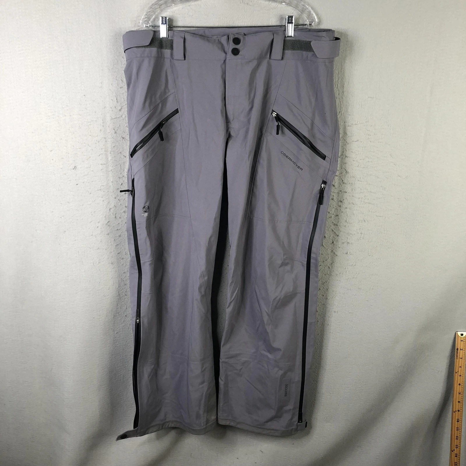 Obermeyer Snow Pants Mens XL Gray RECCO Full Zip Ski Adjustable Waist Shell