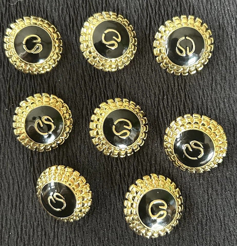 Z 8 St John Marie Gray Designer Gold Blk Coat 1” Round Metal Button Vtg B1 - Image 3 of 4