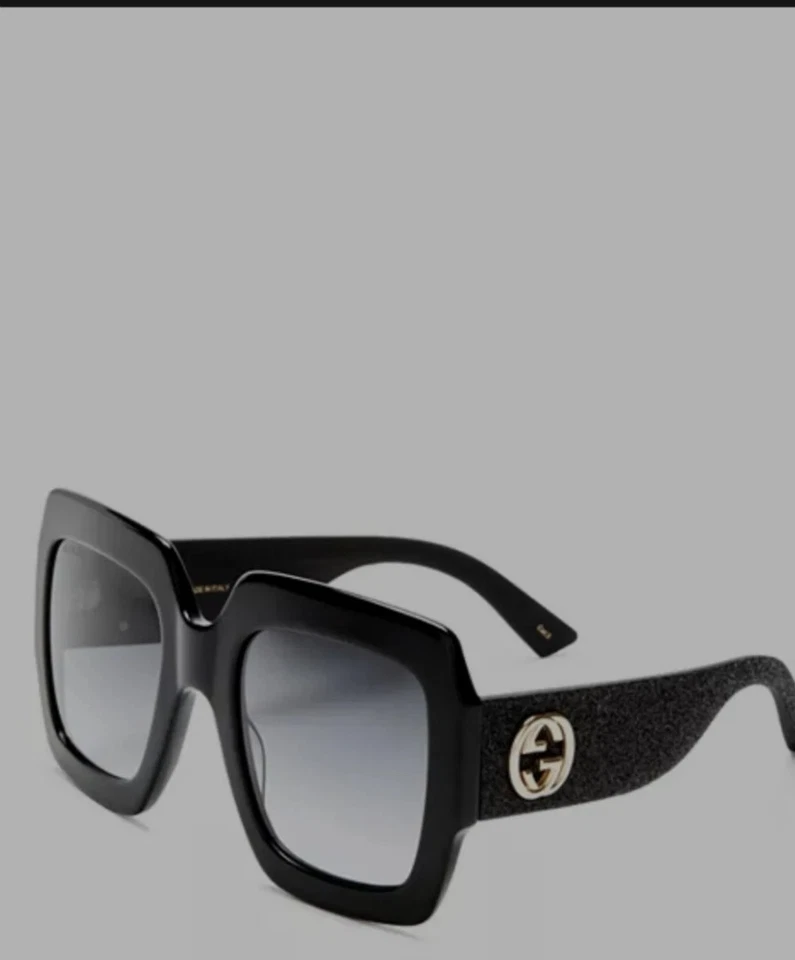 Gucci Square Oversized Sunglasses with Glittery handle, Black/Gray Lens 100% UV - Image 2 of 4