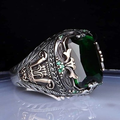 Men's Simulated Emerald Ring 925 Sterling Silver All Sizes